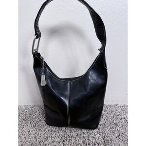 Kenneth Cole Black Leather Shoulder Bag | Contrast Stitching Y2K Shoulder Bag
